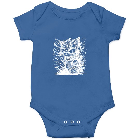 Little Cool Space Cat Splash Tattoo Style Onesies
