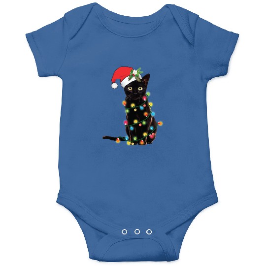 Black Santa Cat Tangled Up In Lights Christmas Onesies