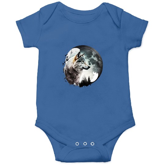 Wolf Moonlight Forest Wild Werewolf Watercolor 1 Onesies