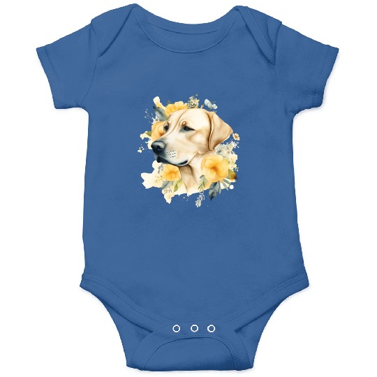 Yellow Lab Dog Watercolor Floral Onesies