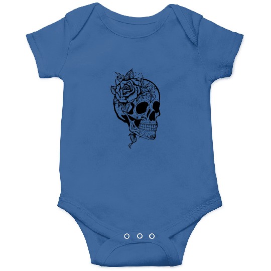 Skull Dia de los Muertos Halloween Tattoo Rose Onesies