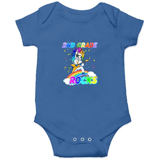 2nd Grade Rocks Unicorn Rainbow Back Onesies