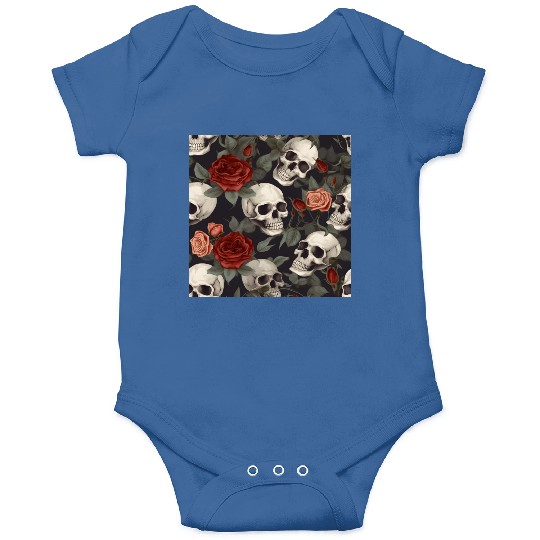 Skulls & Red Roses Pattern Dark Elegant Gothic Onesies