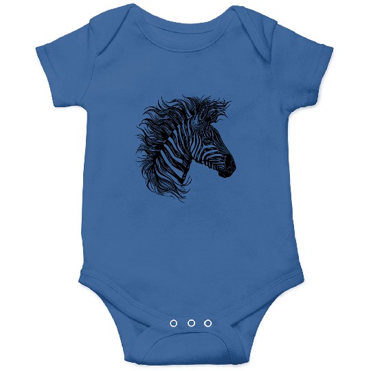 Wild Zebra Mane Tattoo Style Lines Onesies