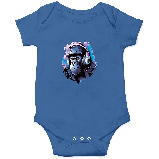 Gorilla with Headphones Music Monkey Onesies