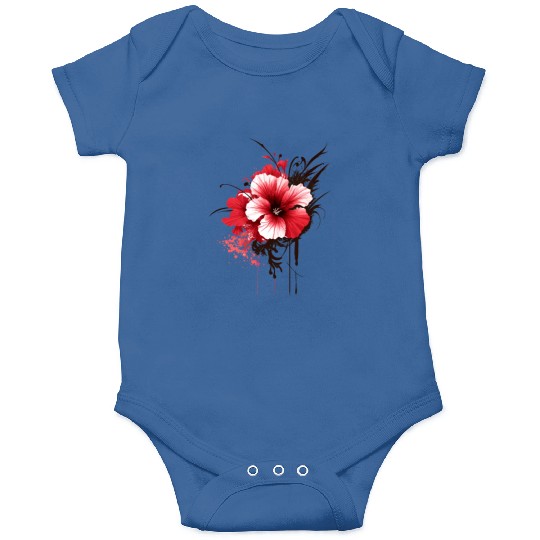 A red hibiscus flower ink drawing Onesies