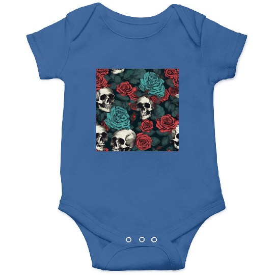 Gothic Skulls & Red Roses Pattern Dark Elegant Onesies