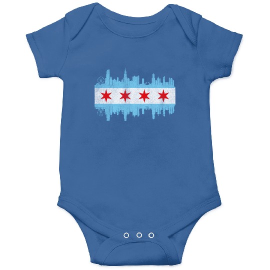 Chicago City yline Flag - Chicago City Distressed Onesies