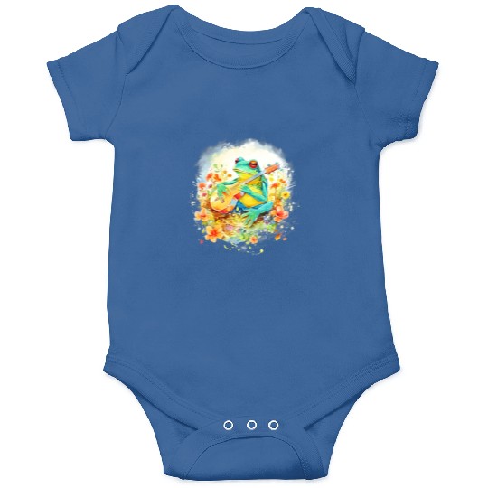 Cottagecore Frog Playing Banjo Guitar Amphibian Onesies