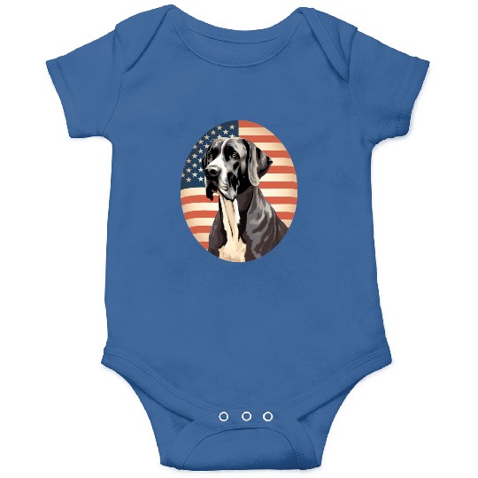 Great Dane With Patriotic Usa Flag American Onesies