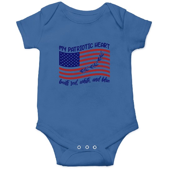 My patriotic heart beats red white and blue Onesies
