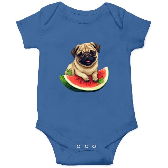 Pug with Melon, Funny Summer Design for Dog Lovers Onesies