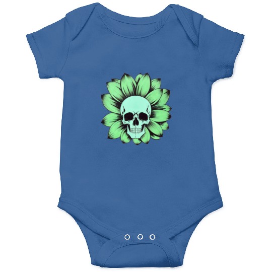 Green Toxic Sunflower Skull Vintage Style Onesies