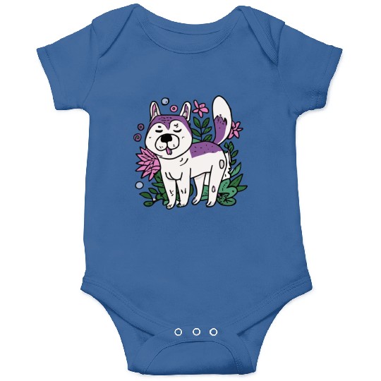Husky With Plants And Flowers Dog Lover Malamute Onesies