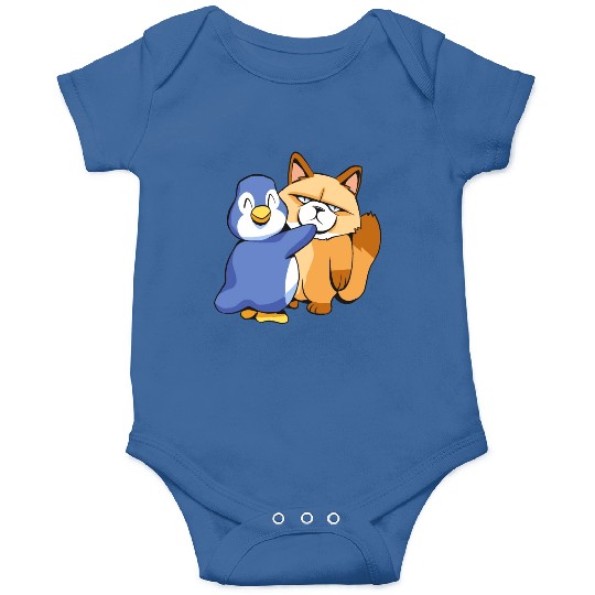 Angry Cat and a Penguin Animals Lover Funny Design Onesies