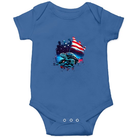 America turtle under Moon with American Flag Onesies