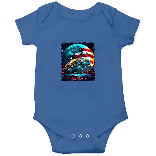 America turtle under Moon with American Flag Onesies