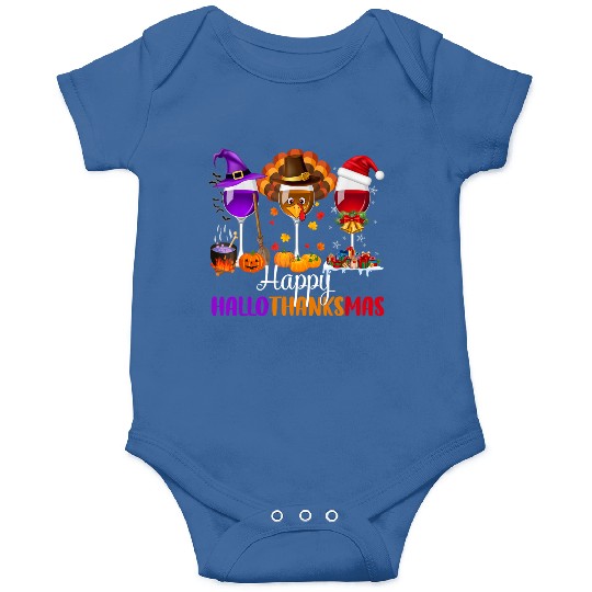 Happy Hallothanksmas Wine Glasses Drinking Lover Onesies