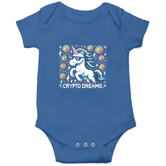 Crypto Dreams - 8-bit Unicorn Amidst Digital Coins Onesies