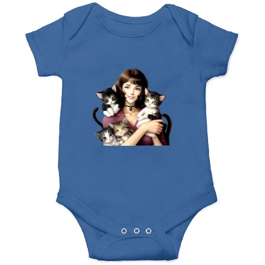 Pretty Cat Lady with Cute Kittens Onesies