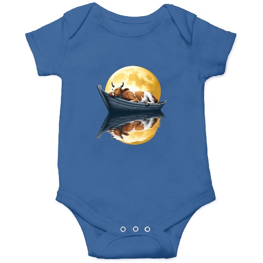Sleeping cow in boat under the moon Onesies
