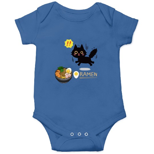 Surprised Ramen-Loving Black Cat Onesies