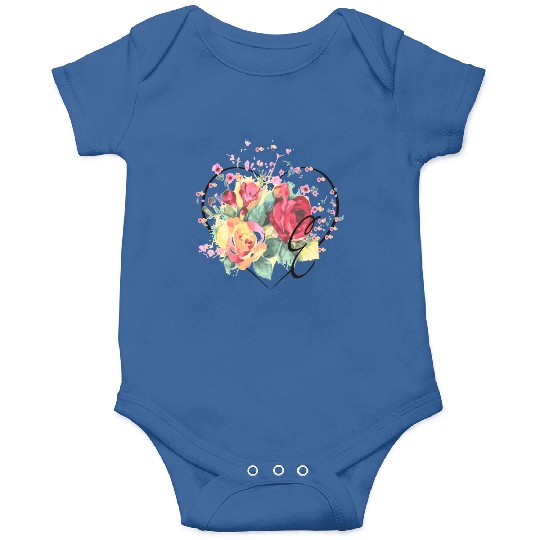 Letter E Monogram Floral Roses Heart Onesies