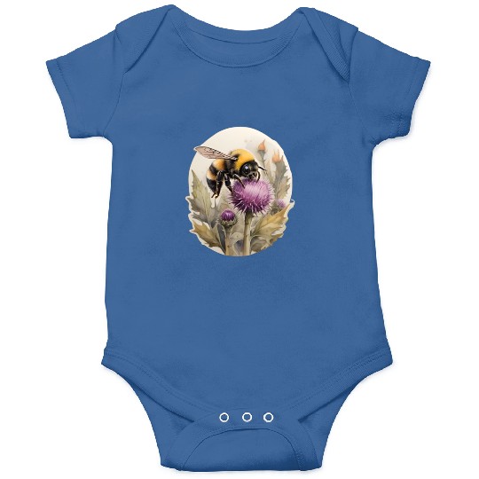 Bumblebee on thistle watercolor Onesies