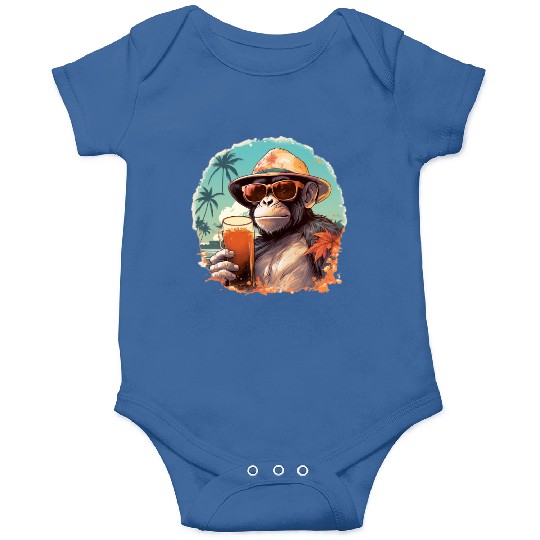 Cool Monkey With Drink Funny Animals Chimpanzee Onesies