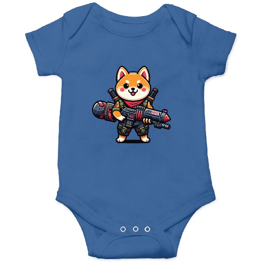 Cute Shiba Inu Dog Play Rocket RPG Cartoon Onesies