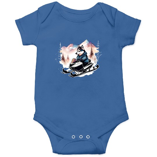 Husky Riding Snowmobile In Mountains Onesies