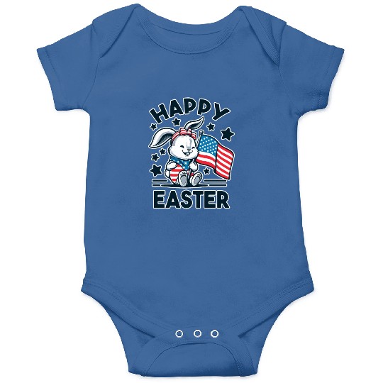 Easter Bunny with American Flag - Happy Easter Onesies