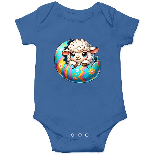 Colorful Lamb Hatching from Easter Egg Cartoon Onesies