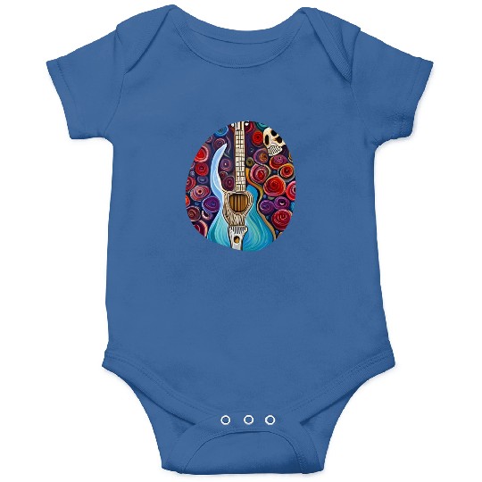 Blue Electric Guitar, Skull and Roses Onesies