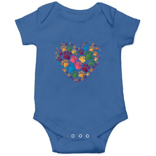 Colorful Cat Paw Prints Forming a Heart Shape Onesies