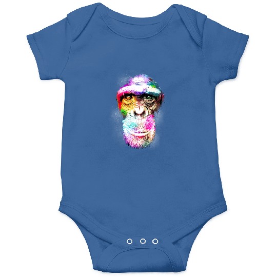 Colorful Retro Realistic Monkey Face Funny Graphic Onesies
