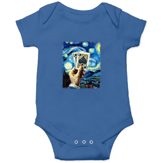 Blackjack Gambling Cards Starry Night Painting Onesies