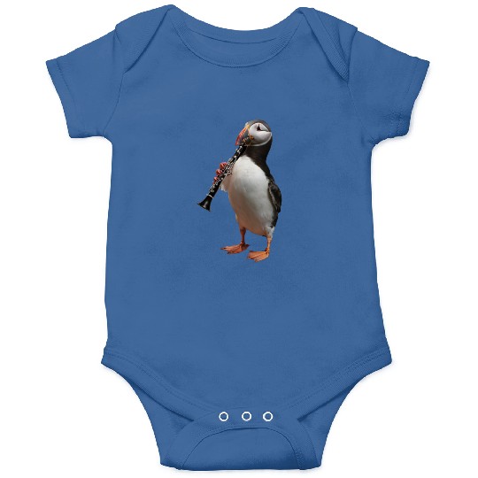Atlantic Puffin Playing Clarinet Realistic Onesies