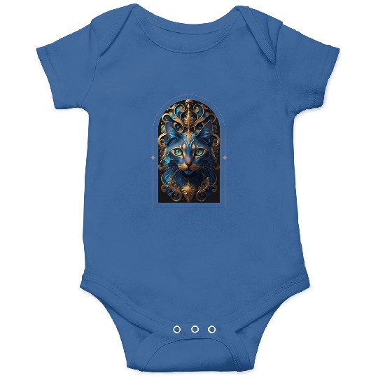 Elegant stylish blue and gold cat face Onesies