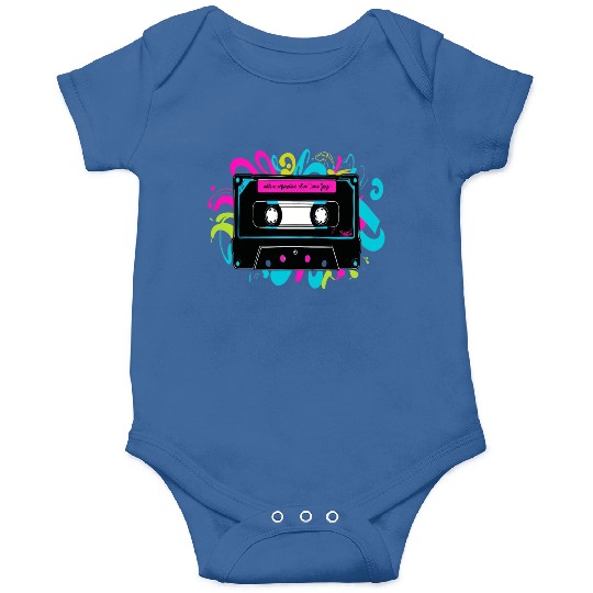 Retro Neon Cassette Tape with Vibrant Splash Onesies