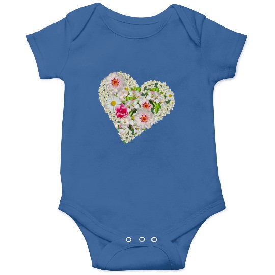 heart of flowers blossoms daisy tulip pink peony Onesies