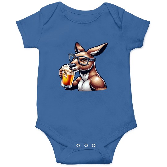 Kangaroo with Glasses Drinking Beer Onesies