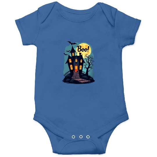 spooky haunted house with a black cat sitting Onesies