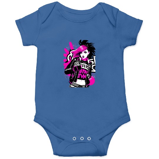 Urban Punk Street Art with Neon Pink Accents Onesies
