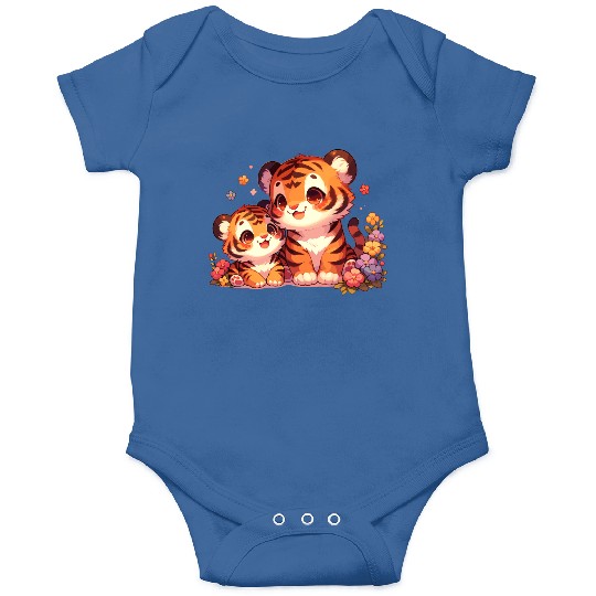 Adorable Tiger Cubs Surrounded By Flowers Onesies