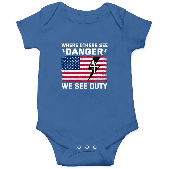 American Flag Lineman Duty Danger Onesies