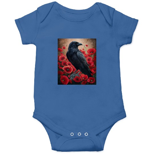 Raven Red Poppies Gothic Nature Art natural Onesies