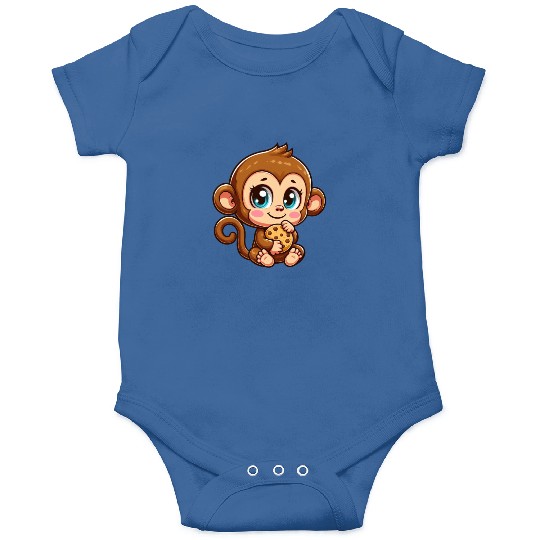 Cute Monkey Chimpanzee eating cookies cartoon Onesies