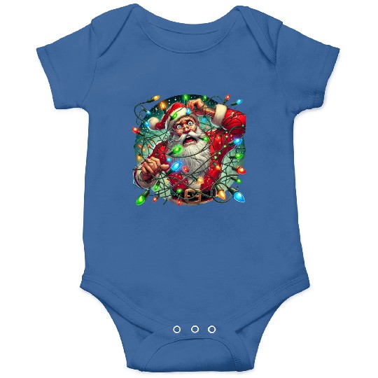 Funny Christmas Santa: Tangled in Lights Onesies
