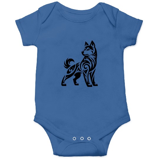 Shaded Tribal Line Art Husky Dog Design Onesies